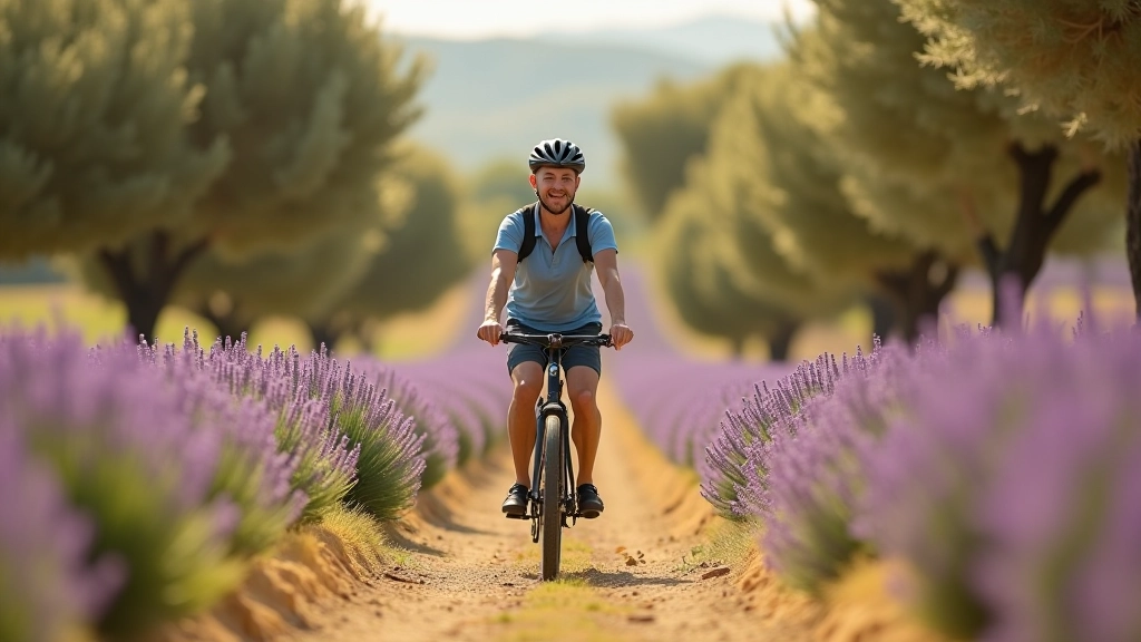 Ciclista mayor disfrutando de una ruta tranquila